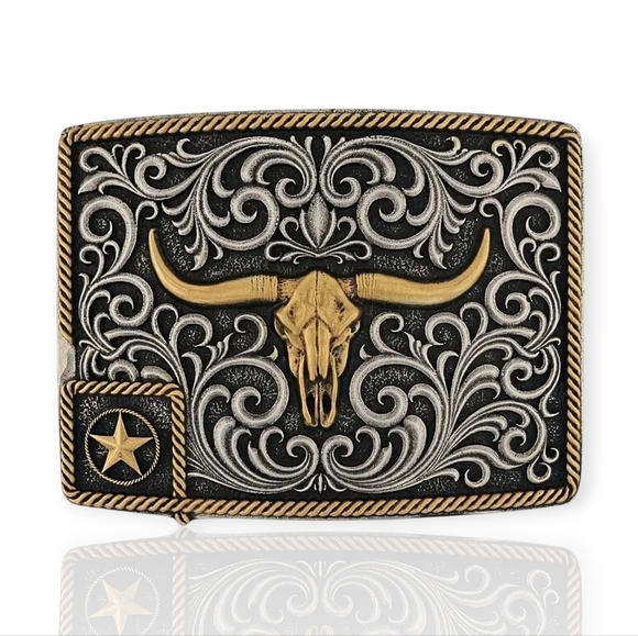 Montana Silversmiths Lonestar Longhorn Attitude Belt Buckle NEW! Retail $50 - Picture 1 of 9